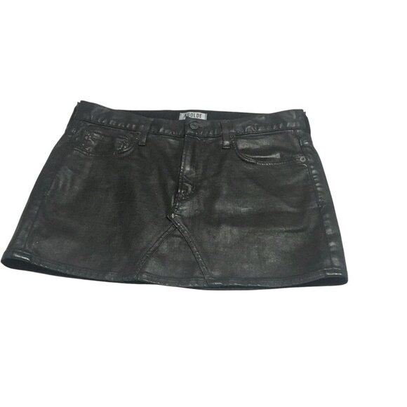 AGOLDE Women's Coated Black Jeanette Mini Skirt Stretch Size 28 Grunge Punk - Picture 8 of 16